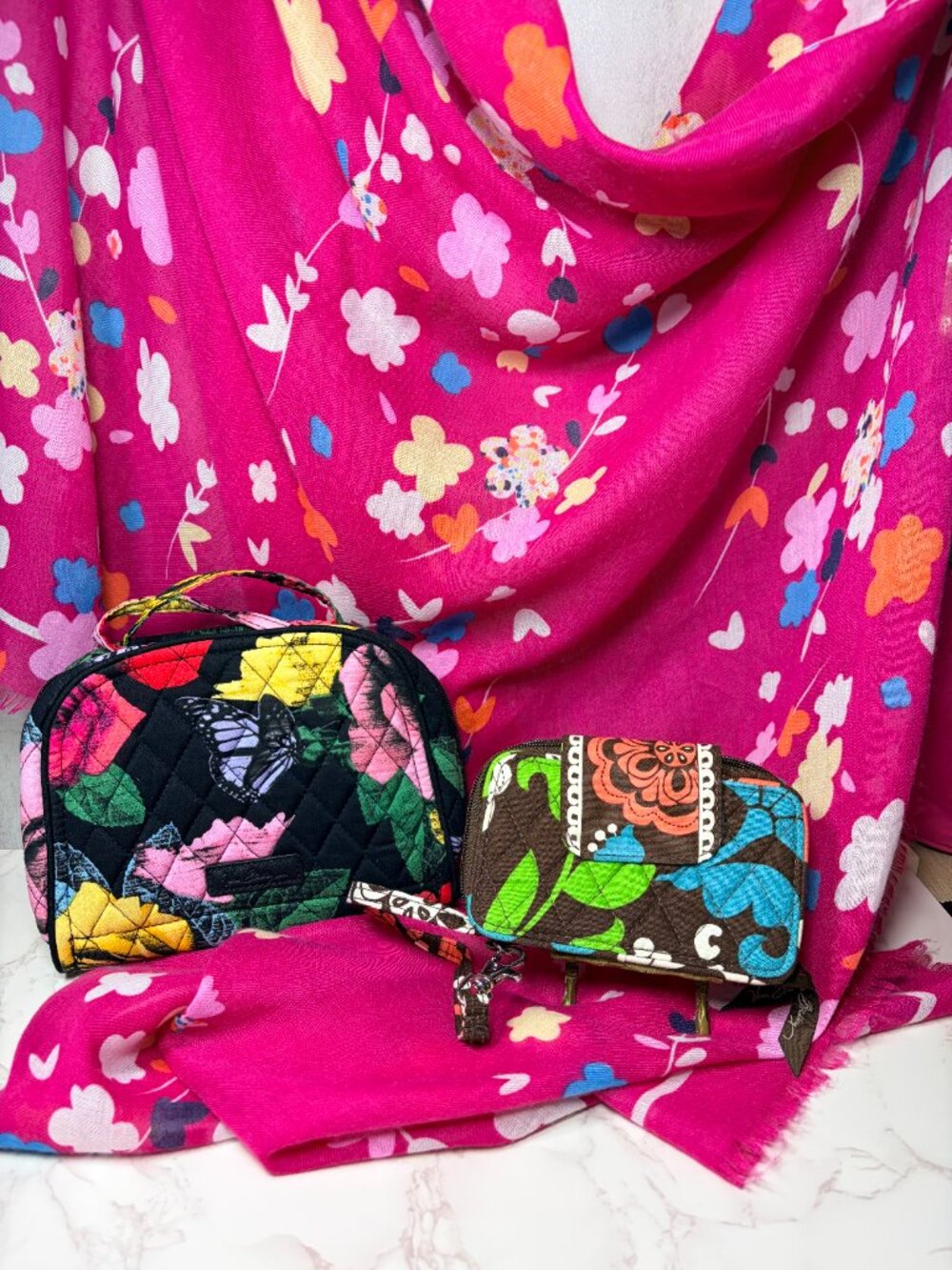 Vera Bradley Lot Scarf Jewelry Travel Organizer Cosmetic Bag Wallet